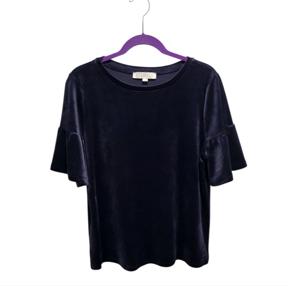 Loft Velvet Ruffle Sleeve Top Size Large - Picture 1 of 8